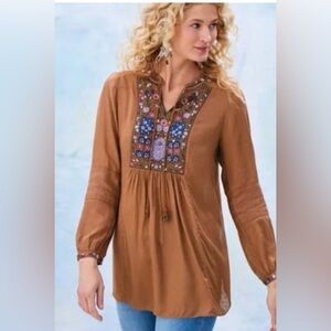 Soft Surroundings Luana Embroidered Tunic in Hazelnut